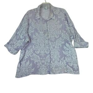 GRAFF by UM Women's Button‎ Up  3/4 Sleeve Sheer Shirt Blouse Purple  Size 3X